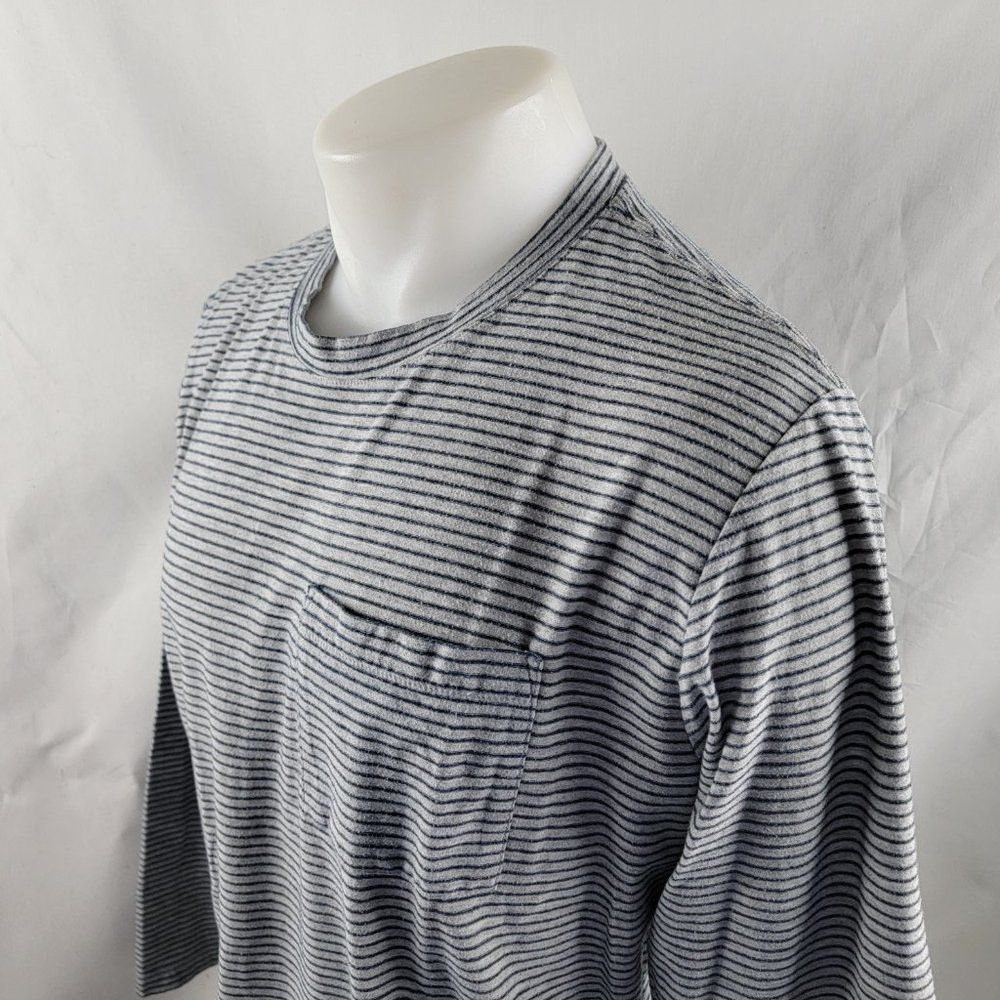 Bonobos T-Shirt Mens Small Gray L/S Striped Pocket Crew Neck Cotton Poly Blend
